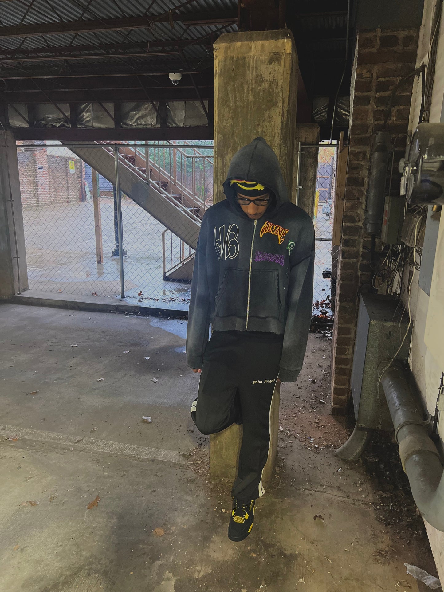 "LONELY" ACID WASH HEARTBROKEN CROP JACKET