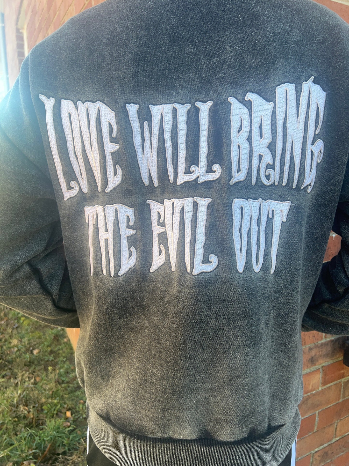 BLACK ACID WASH LOVEHURTS HOODIE